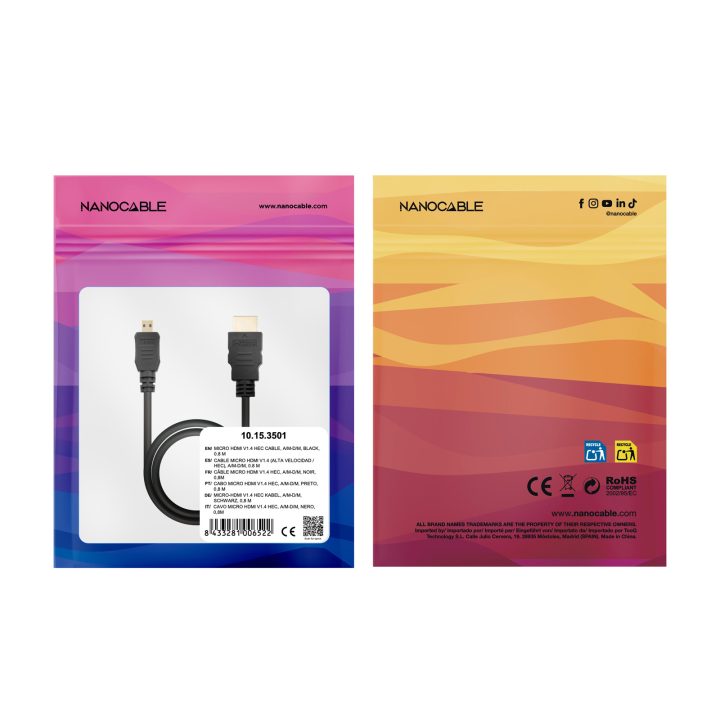 Nanocable HDMI, 0.8m HDMI cable 0.8 m HDMI Type A (Standard) HDMI…