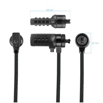 TooQ Combination Laptop Security Cable 1.5 meters, Dark Gray