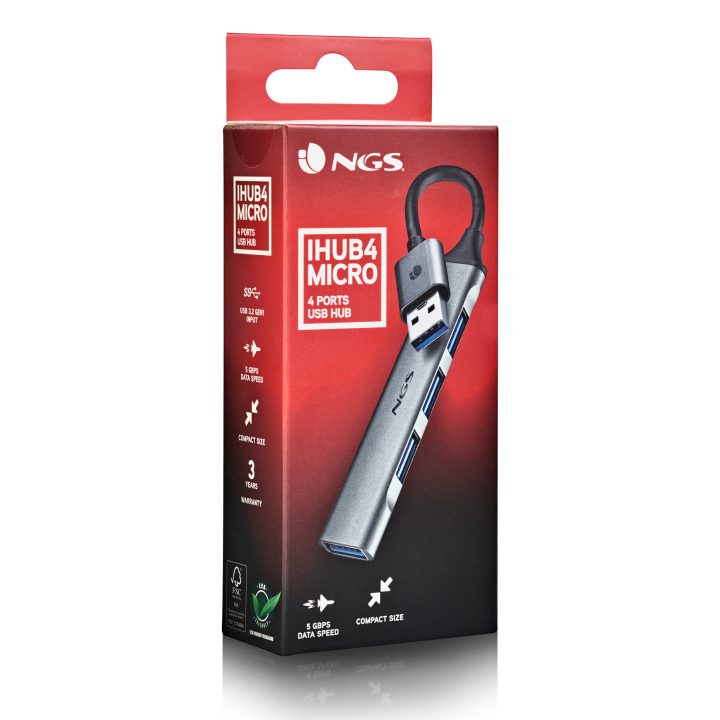 NGS IHUB4 MICRO USB 3.2 Gen 1 (3.1 Gen 1) Type-A 5000 Mbit/s Prateado