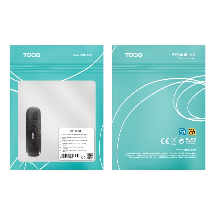 TooQ USB 3.0 Card Reader, 2-in-1, SD/TF, Black