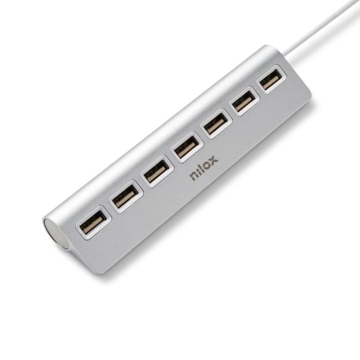 Nilox HUB sobremesa de aluminio con 7 puertos USB 2.0
