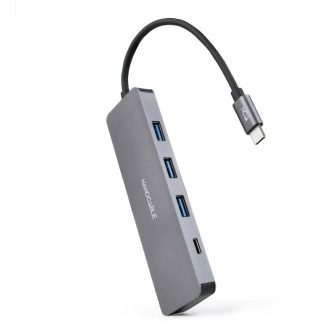 Nanocable Hub USB-C a 3xUSB3.0/H + 1xUSB-C/H Aluminio 10 cm, Gris