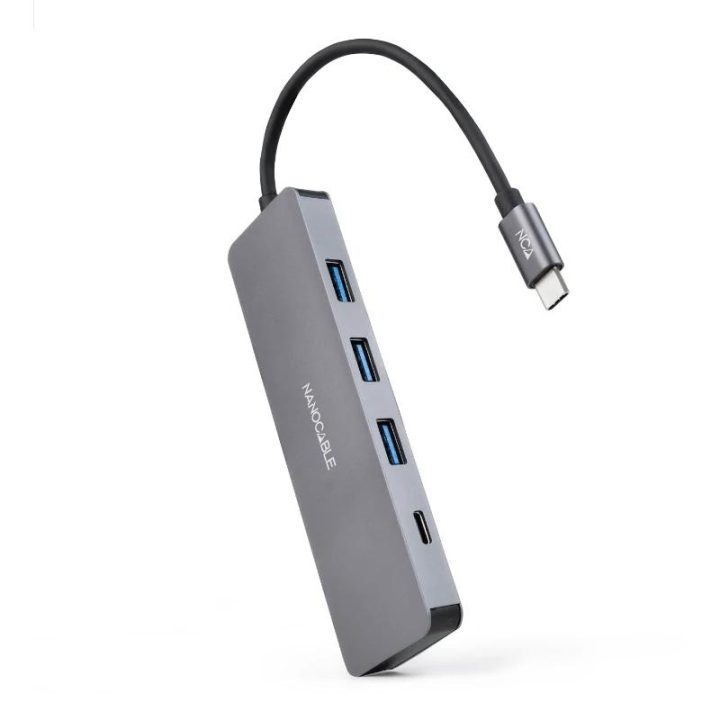 Nanocable USB-C Hub to 3xUSB3.0/H + 1xUSB-C/H Aluminum 10 cm, Gray