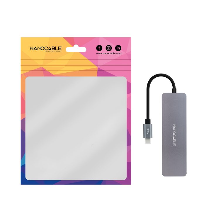 Nanocable USB-C Hub to 3xUSB3.0/H + 1xUSB-C/H Aluminum 10 cm, Gray