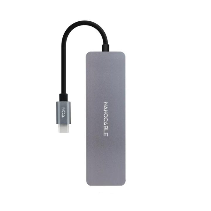 Nanocable Hub USB-C a 3xUSB3.0/H + 1xUSB-C/H Aluminio 10 cm, Gris