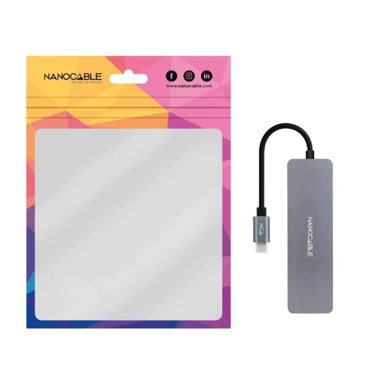 Hub Nanocable USB-C para 3xUSB3.0/H + 1xUSB-C/H Alumínio 10 cm…