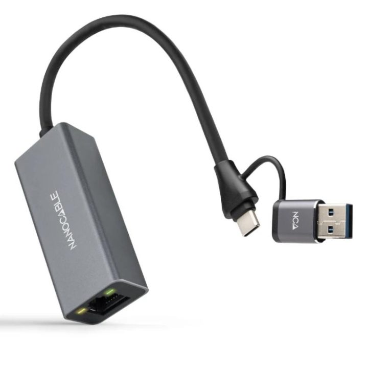 Nanocable Conversor USB-C+USB-A/M 3.0 para Ethernet, Alumínio…