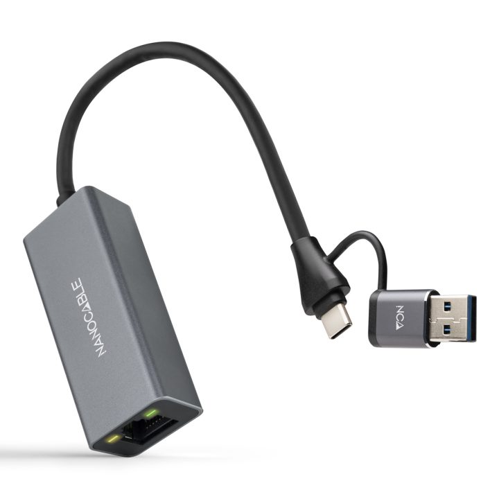 Nanocable Conversor USB-C+USB-A/M 3.0 para Ethernet, Alumínio…