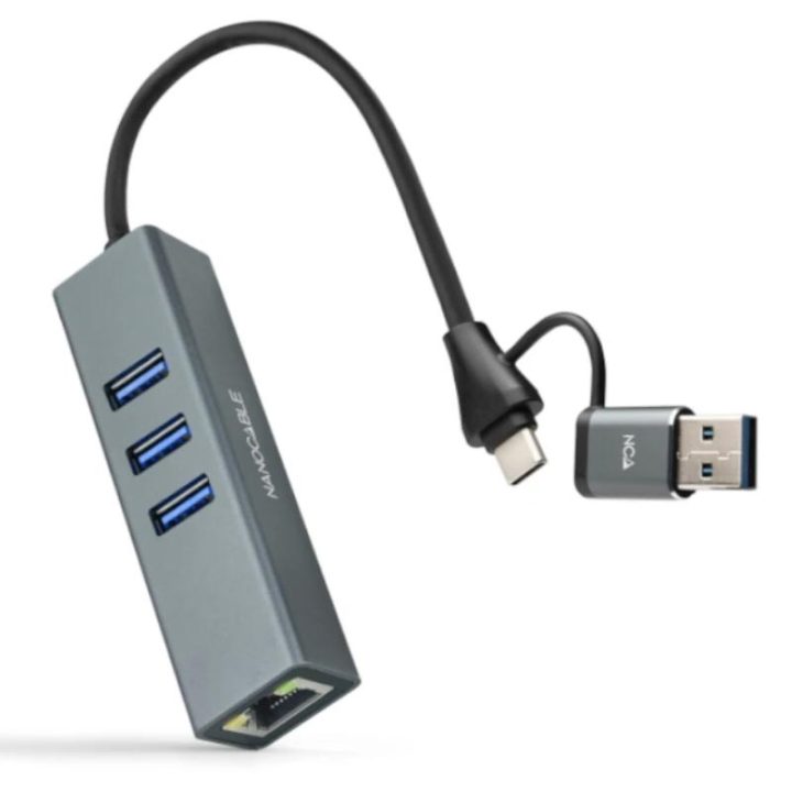 Nanocable Conversor USB-C+USB-A/M 3.0 para Ethernet + 3xUSB-A 3.0…