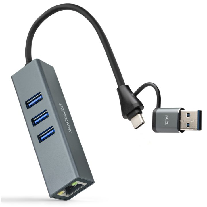 Nanocable Conversor USB-C+USB-A/M 3.0 a Ethernet + 3xUSB-A 3.0…