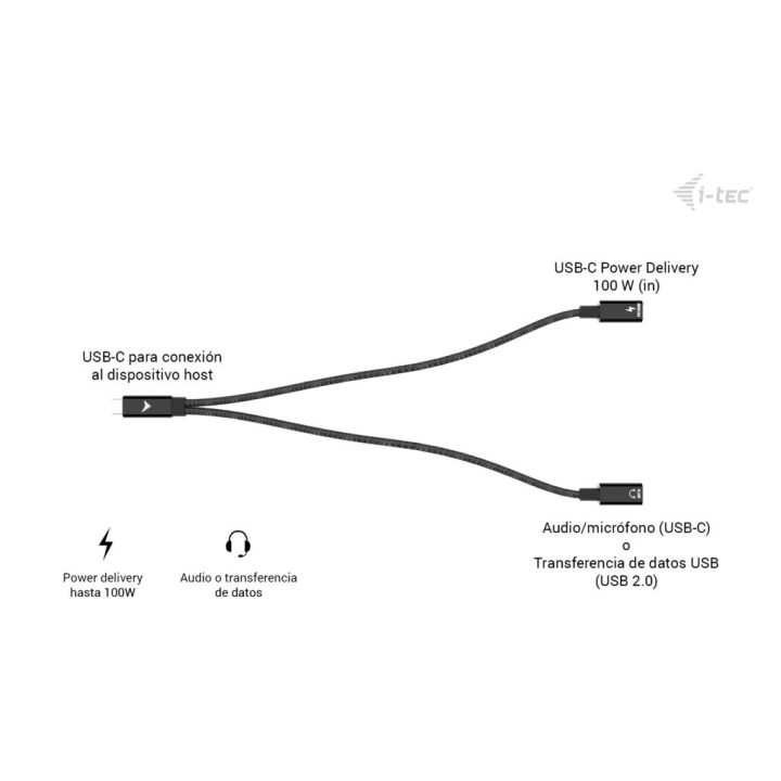 i-tec USB-C Cable Splitter Audio/Data + Power Delivery 100W