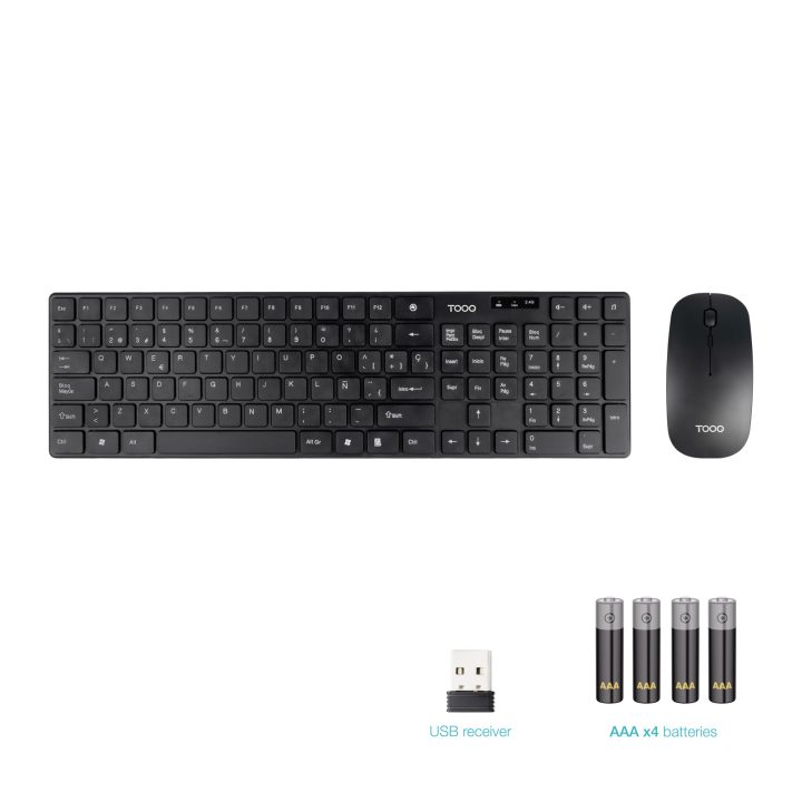 TooQ Slim Wireless Keyboard + Mouse, Black