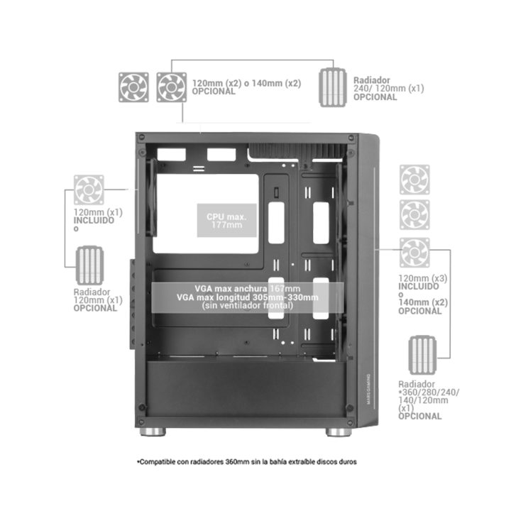 Mars Gaming MC-F, ATX Gaming Mid-Tower, Full Tempered Glass Window…
