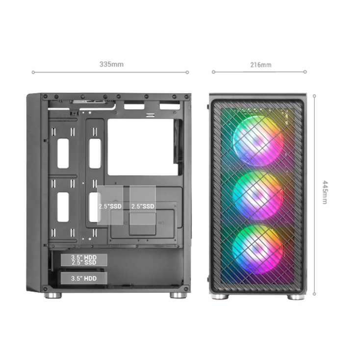 Mars Gaming MC-F, Semitorre Gaming ATX, Ventana Completa Cristal…