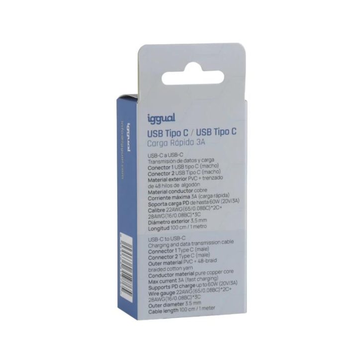 iggual Cable USB-C a tipo C 60W 3A 100 cm trenzado