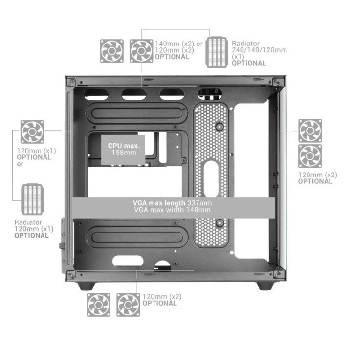 Mars Gaming MC-NOVAM, Compact Custom MicroATX Case, Continuous…