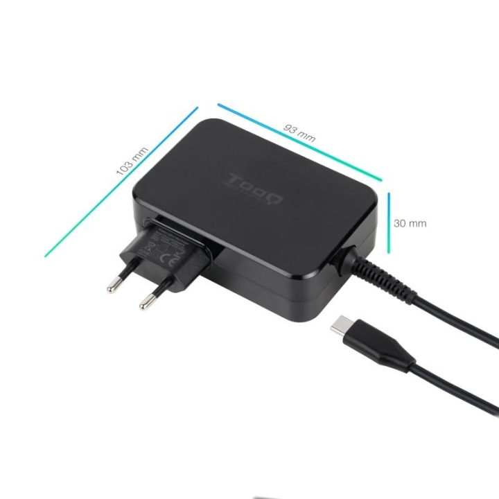 TooQ GAN USB-C PD 100W Laptop Charger, Black