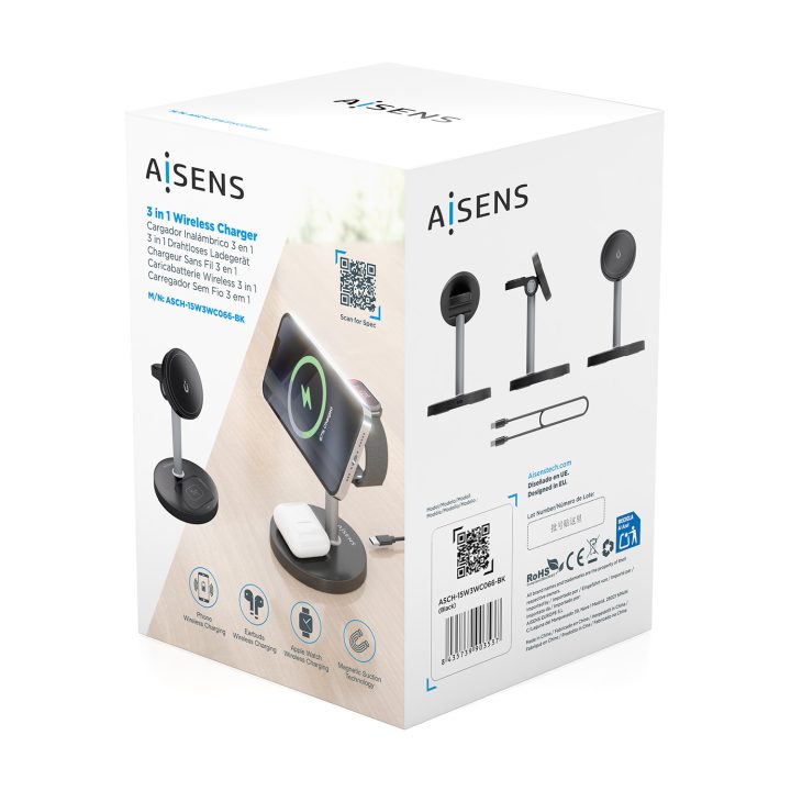 AISENS 4-in-1 15W USB-C Wireless Charger for Phone, Apple Watch…
