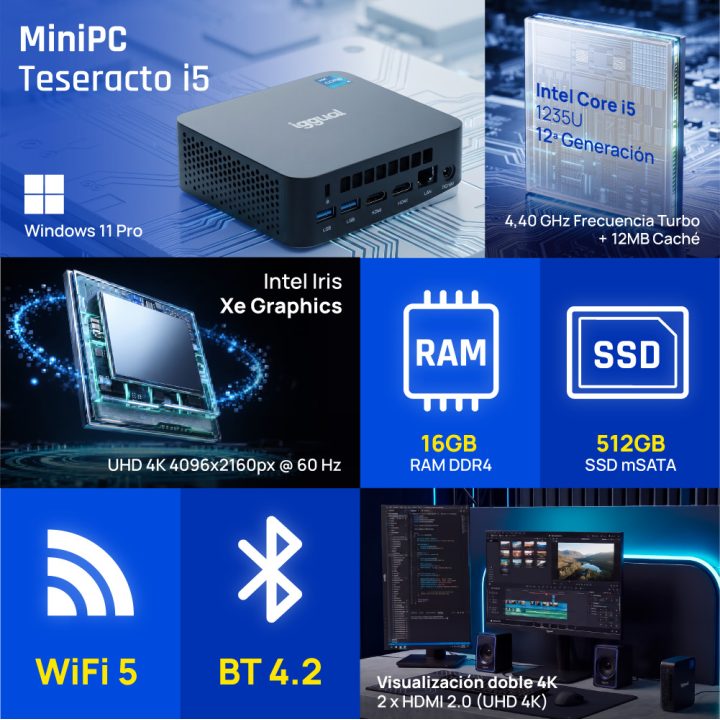 iggual Mini PC Teseracto i5 1235U 16+512GB 2xHDMI