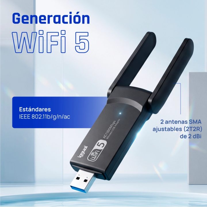 iggual USB Wi-Fi Adapter 1300 Mbps Dual 2.4G/5G