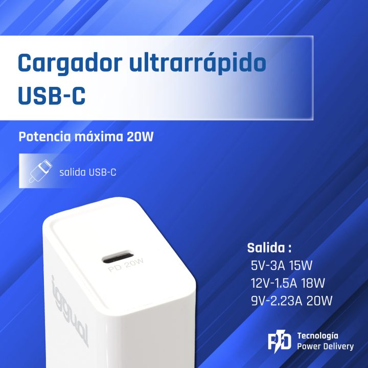 iggual Carregador rápido USB PD tipo C 20W