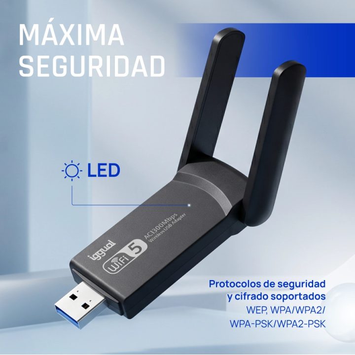 iggual USB Wi-Fi Adapter 1300 Mbps Dual 2.4G/5G