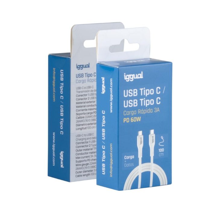 iggual USB-C/USB-C Cable 100 cm White Q3.0 3A 60W