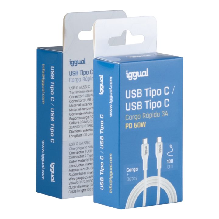 iggual USB-C/USB-C Cable 100 cm White Q3.0 3A 60W