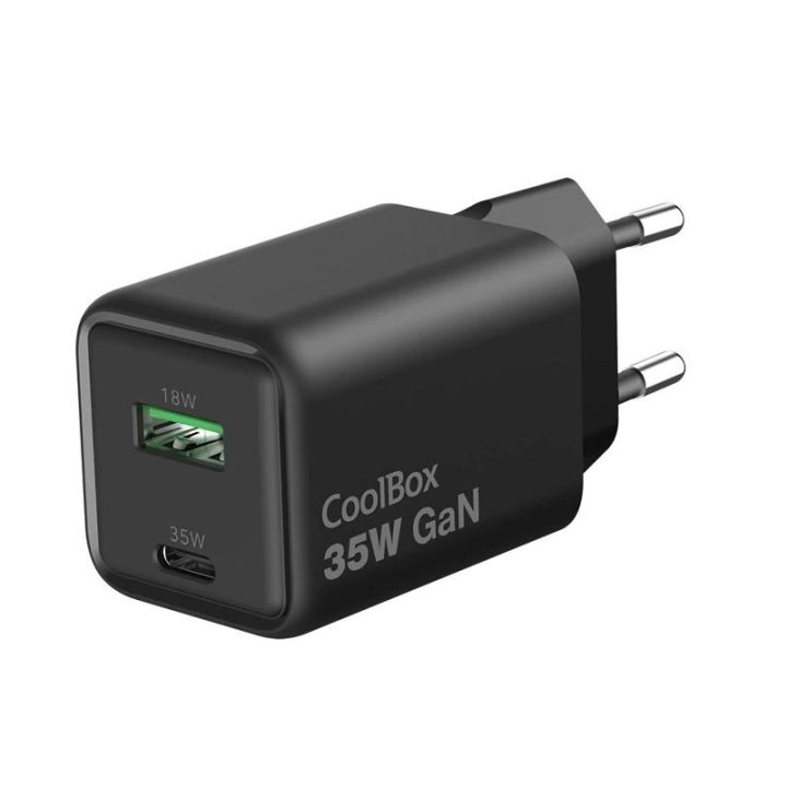 CoolBox CARREGADOR GAN 35W USB-A/USB-C PAREDE PRETO
