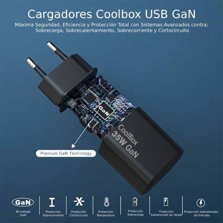 CoolBox CARREGADOR GAN 35W USB-A/USB-C PAREDE PRETO