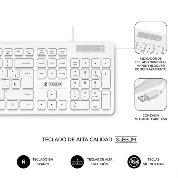 Teclado Subblim subkbc-0SSK51 Cable USB Completo (100%)