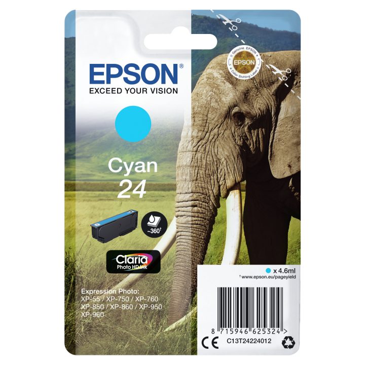 Epson Elephant Cyan 24 Claria Photo HD Ink