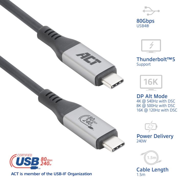 ACT Cable USB4 80 Gbps Thunderbolt 5 240 W USB Type-C, USB-IF…