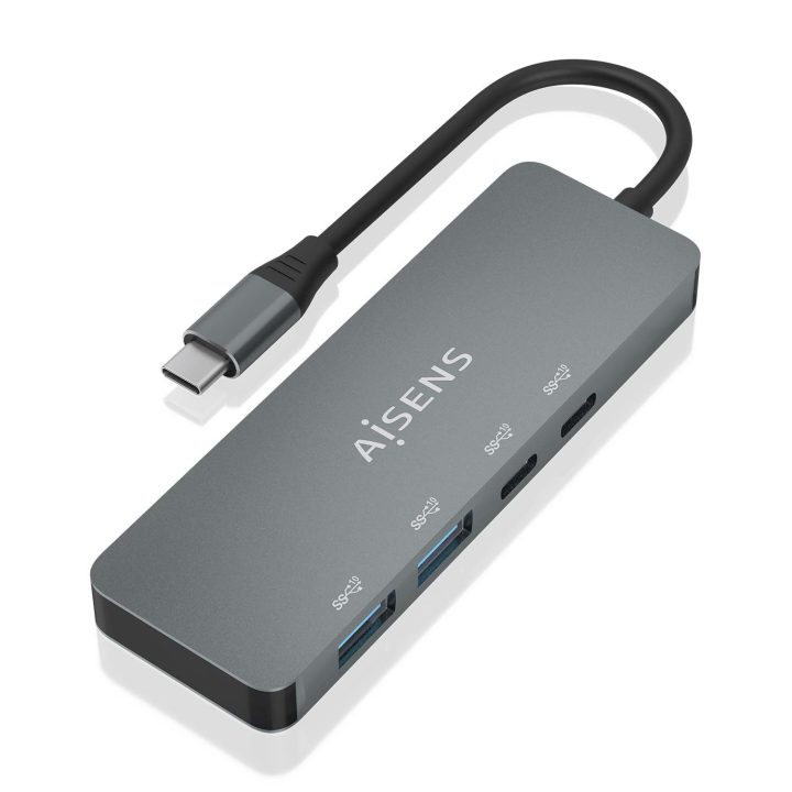 AISENS USB 3.2 Gen2 10G USB-C Hub, USB-C/M-2xUSB-C/H-2xUSB-A/H, Gray…