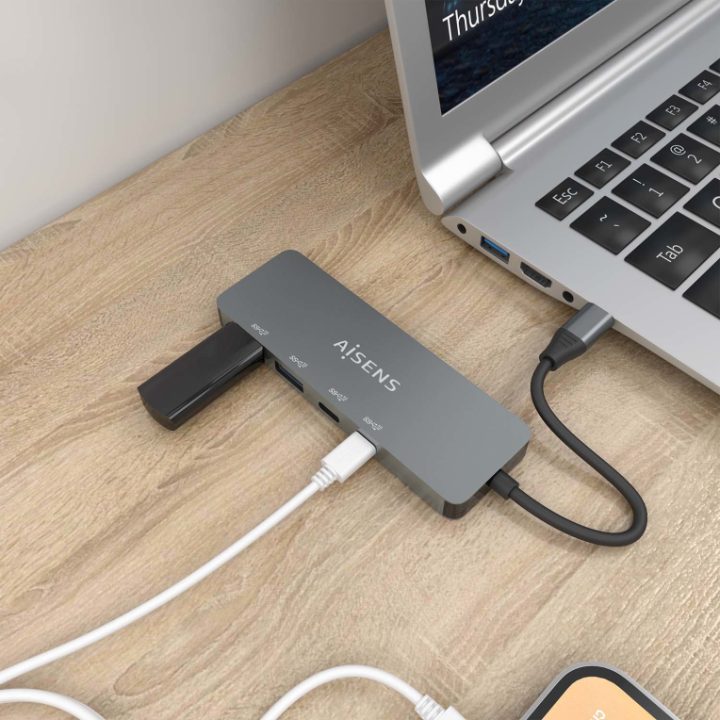 AISENS Hub USB 3.2 Gen2 10G USB-C, USB-C/M-2xUSB-C/H-2xUSB-A/H, Gris…