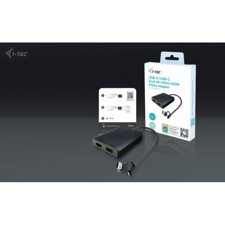 Adaptador de vídeo i-tec USB-A/USB-C Dual 4K/60 Hz HDMI
