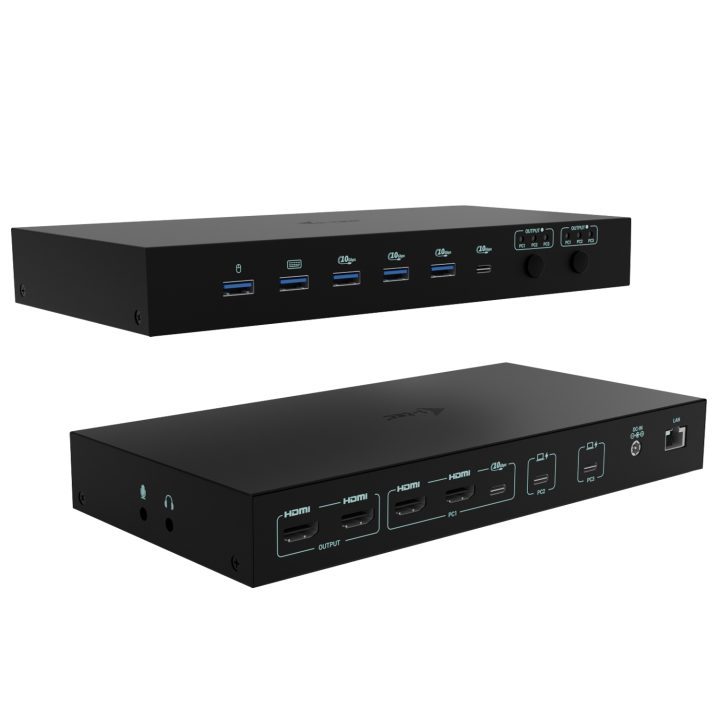 i-tec USB-C KVM Dock PRO for Three Hosts, Dual Video, with 2x Power…