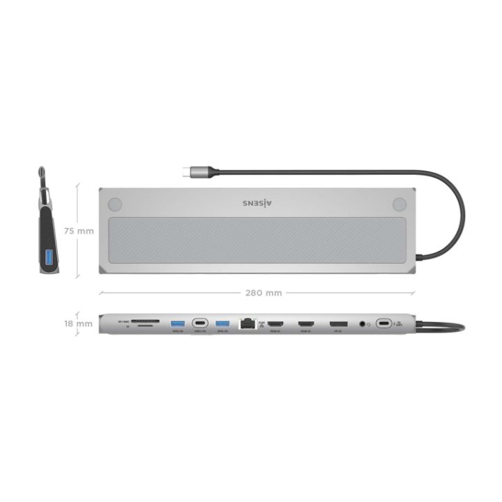 AISENS USB-C Dock 12 em 1, USB-C para 2xHDMI, 1xDisplayPort, 1xRJ45…