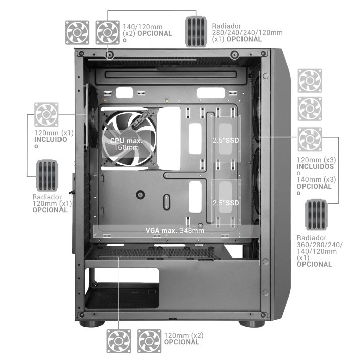 Mars Gaming MC-PRO2, Torre Profissional E-ATX, Sistema CPU Freezer, 5…