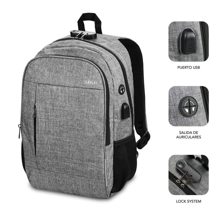 Subblim Urban Lock Backpack 16" Gray (SUB-BP-1UL0001)
