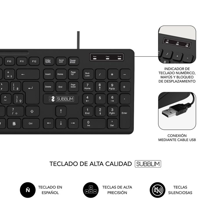 Teclado Subblim subkbc-0SSK50 Cabo USB Completo (100%)