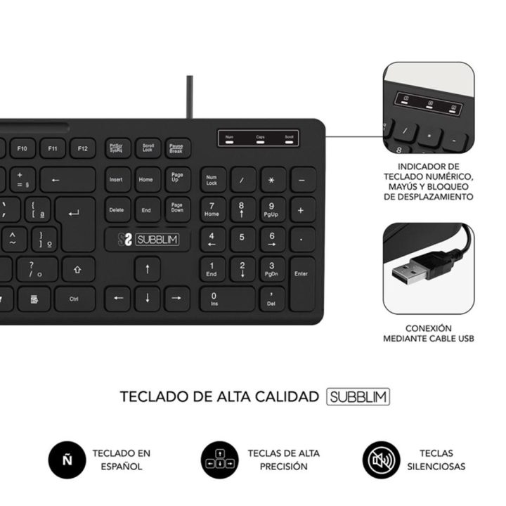 Subblim subkbc-0SSK50 Wired Full-Size (100%) USB Keyboard