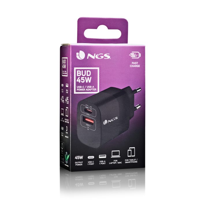 NGS BUD 45W Universal Preto Corrente Alternada Carregamento Rápido…