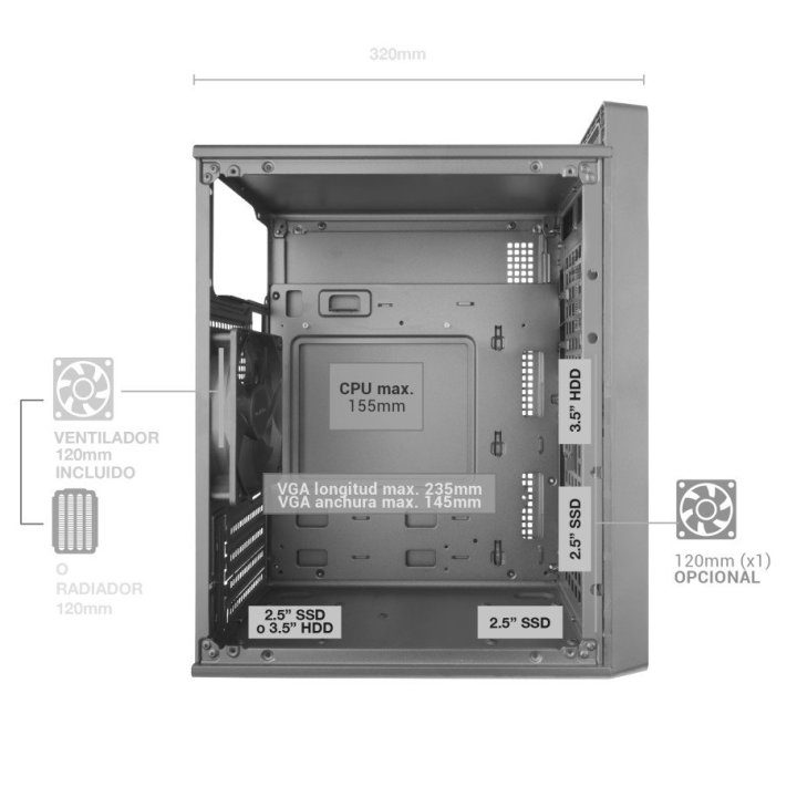 Tacens 2fortisii mATX Gray PC Case