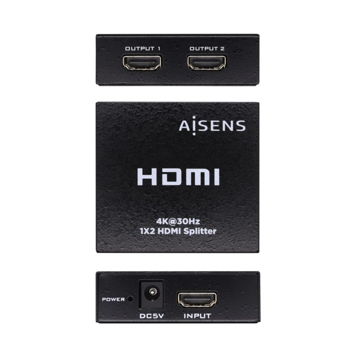 AISENS HDMI Splitter 4K@30Hz 1x2 with Power Supply, Black