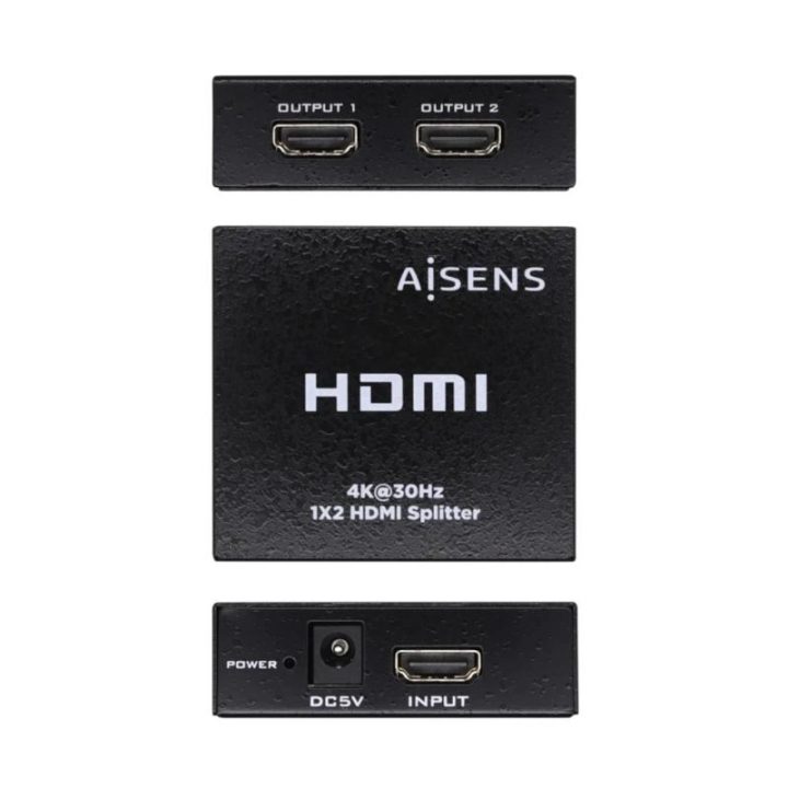 AISENS HDMI Splitter 4K@30Hz 1x2 with Power Supply, Black