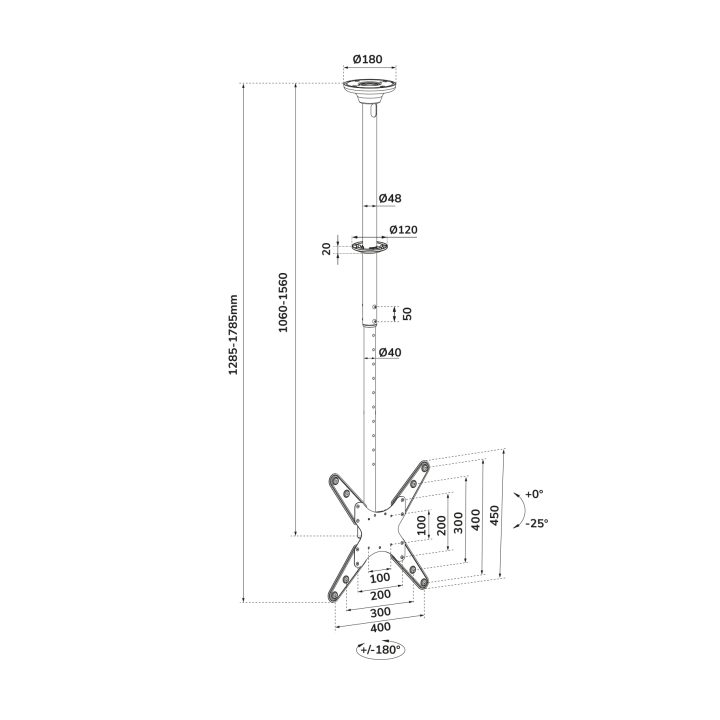 Neomounts FPMA-C340BLACK Ceiling Mount for Monitor/TV 32-75" - Height…