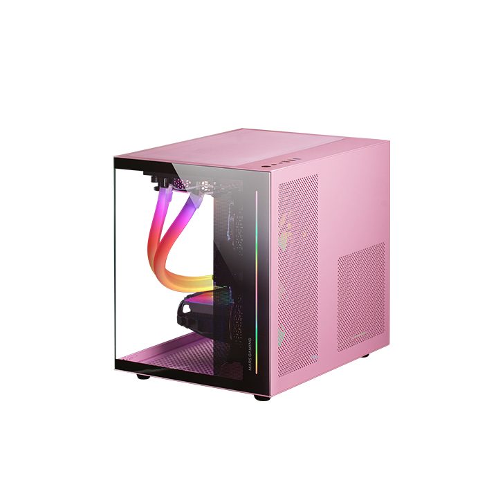 Mars Gaming MC-VIEW Pink, Micro-ATX Gaming Mini-Tower Case, 90°…