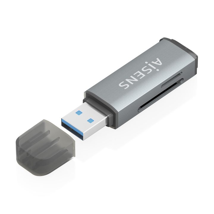 AISENS SD, Micro SD, MMC, RS-MMC, MMC Micro Card Reader, USB-A, Gray