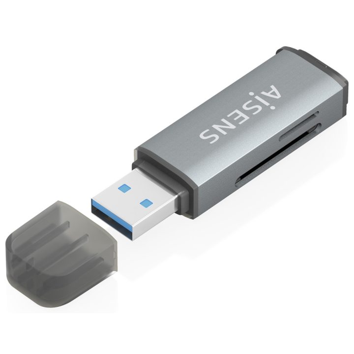 AISENS SD, Micro SD, MMC, RS-MMC, MMC Micro Card Reader, USB-A, Gray